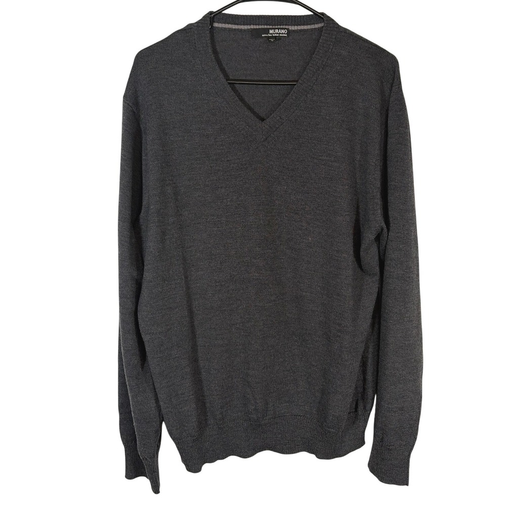 Murano Mens Classic Merino V-Neck Sweater Charcoal Gray L Layering Office Casual